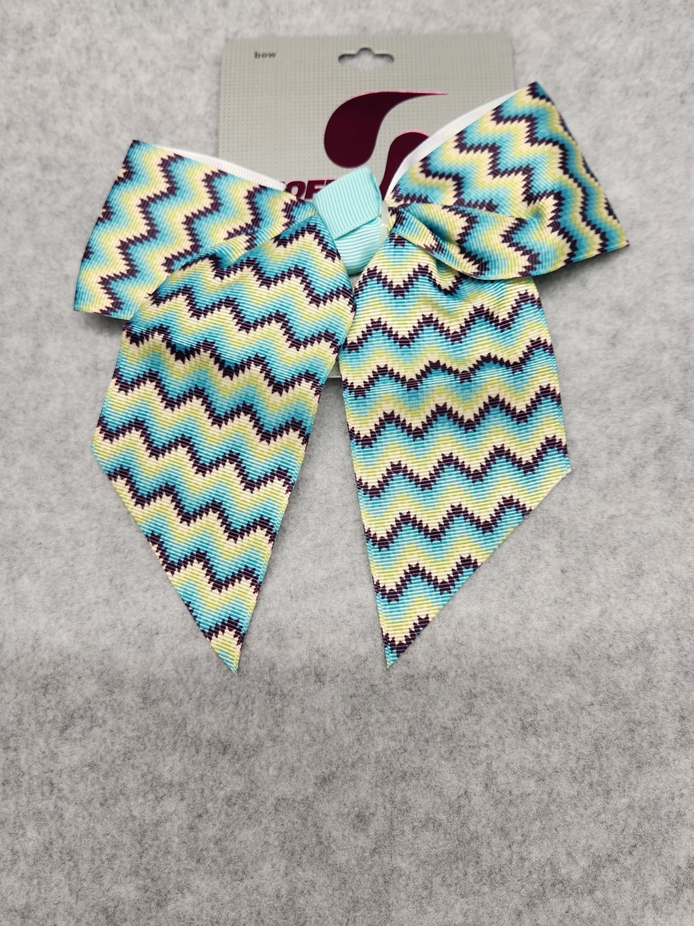 3 Pack-Chevron Pattern Hair Bow in Aqua, Yellow & Navy